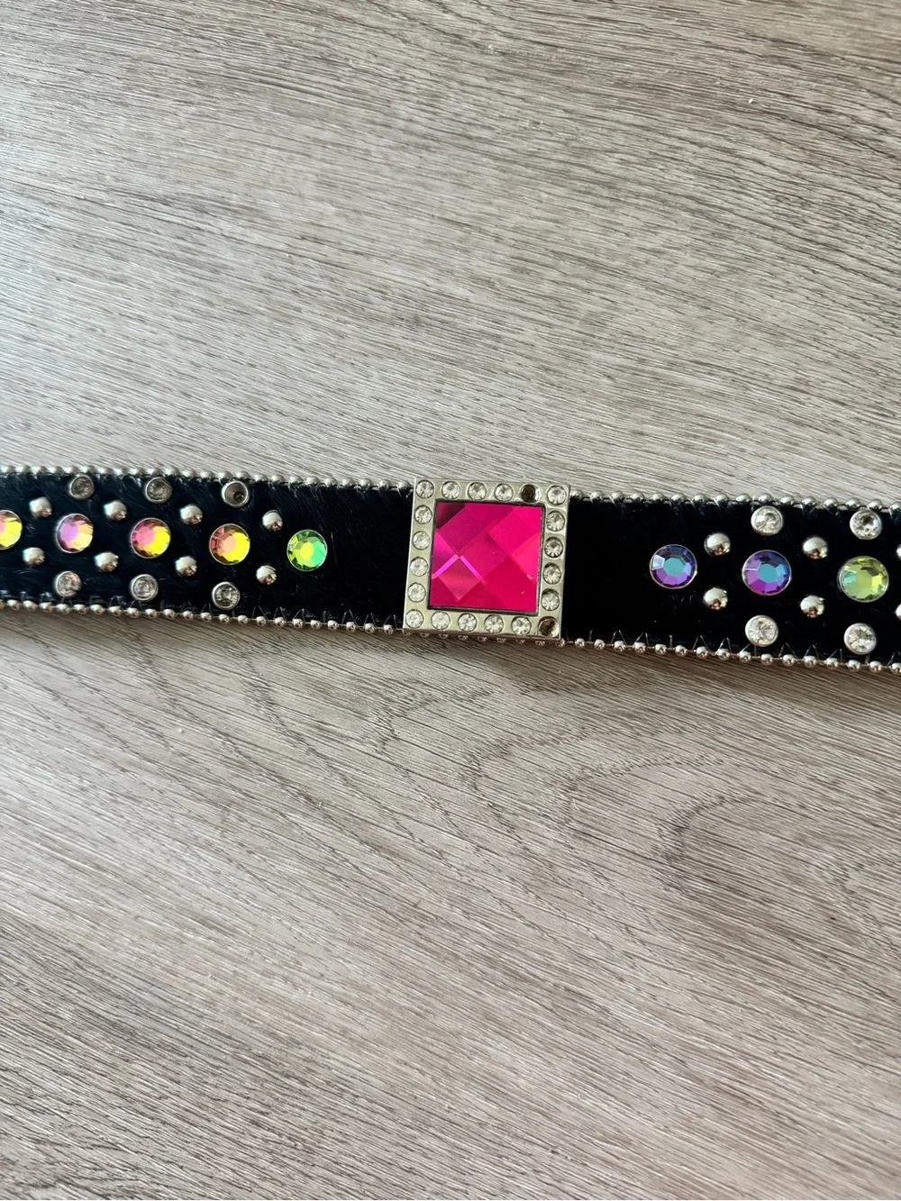 Studded Black Western-Style Women's Belt with Gem Accent